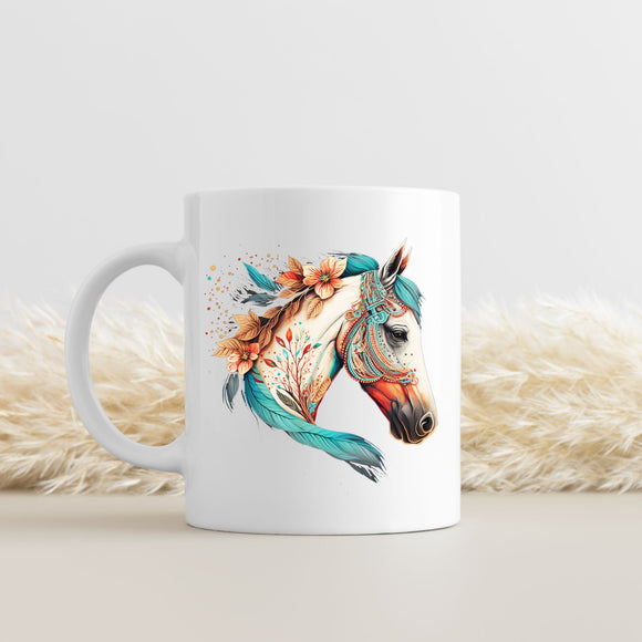 Boho Floral Horse - 11 oz Mug