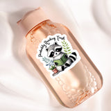 a bottle with a sticker of a raccoon on it