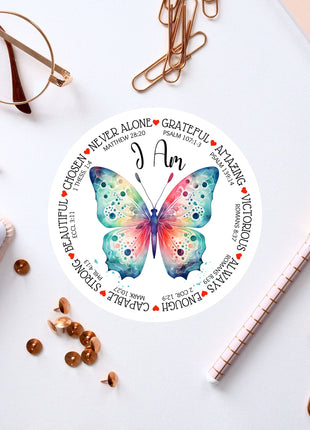 a sticker with a colorful butterfly on it