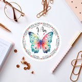 a sticker with a colorful butterfly on it