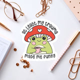 a sticker that says, i least my brain made me funny
