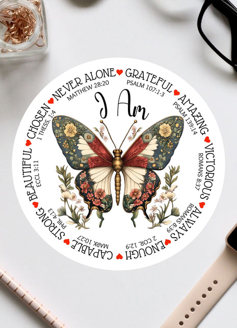a sticker with a picture of a butterfly on it