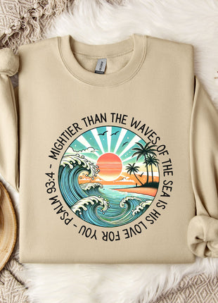 a sweater with a sunset and palm trees on it