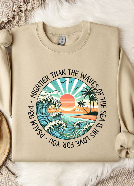 a sweater with a sunset and palm trees on it