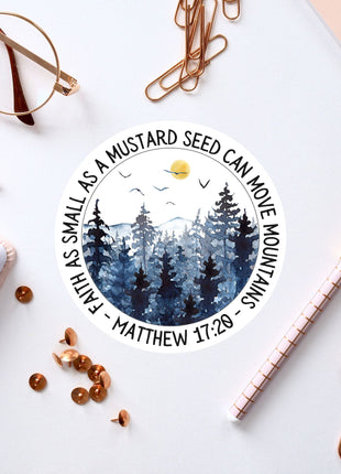 a sticker with a picture of a pine forest