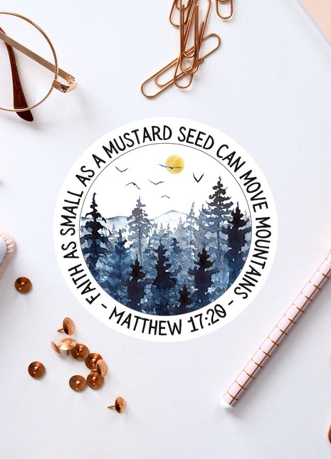 a sticker with a picture of a pine forest