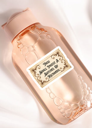 A pink bottle with a label that reads "Smallest Bathtub of Richards".