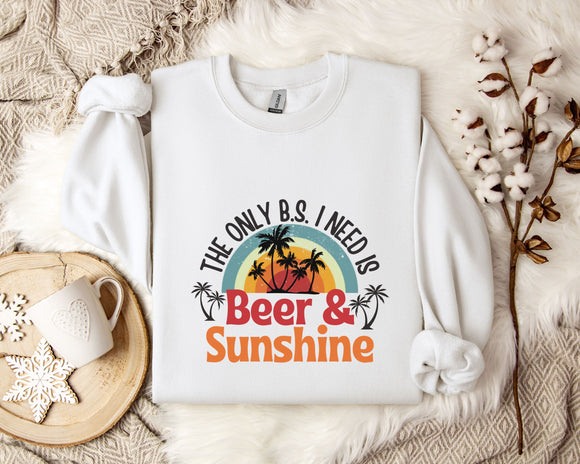 A white sweatshirt with a graphic design that says 