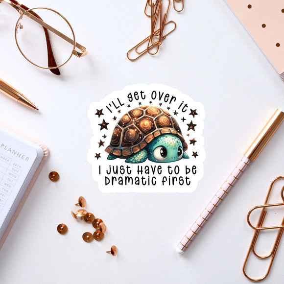 a sticker with a cartoon turtle and the text 
