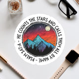 a sticker that says, the mountains the stars and the night the sky is