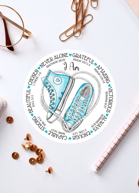 a sticker with a pair of sneakers on it